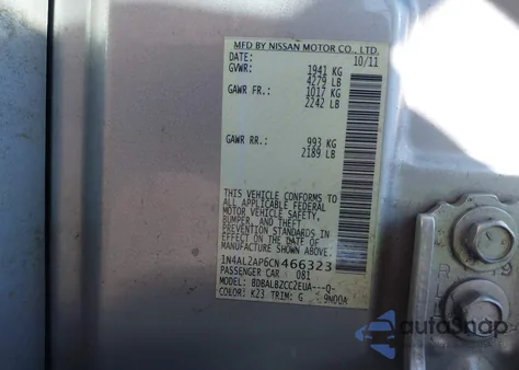 2012 Nissan Altima 2.5 S z USA, uszkodzony, nr VIN 1N4AL2AP6CN466323